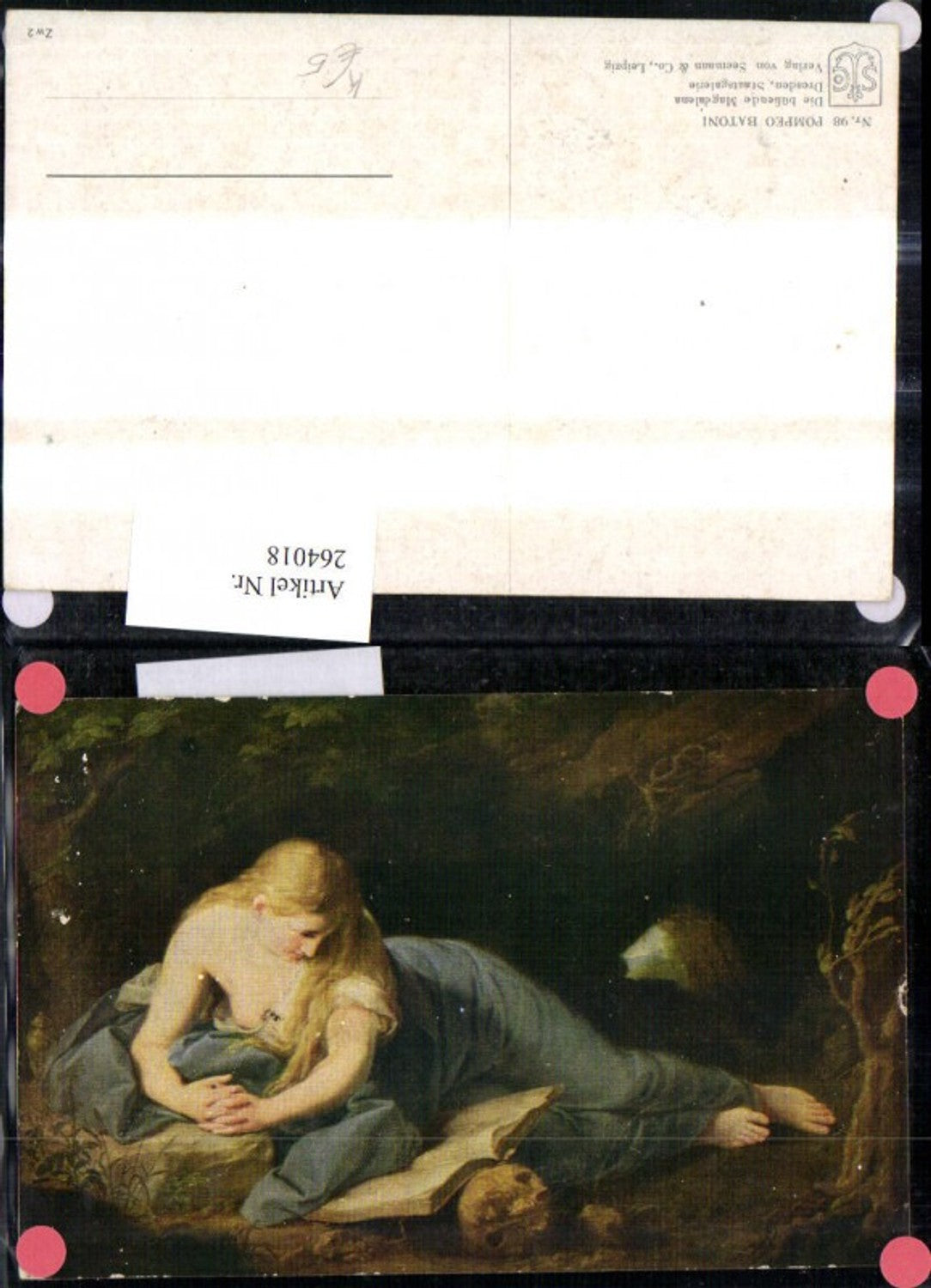 264018,Künstler Ak Pompeo Batoni Die büßende Magdalena Lesen Frau liest Buch i. Höhle Totenkopf
