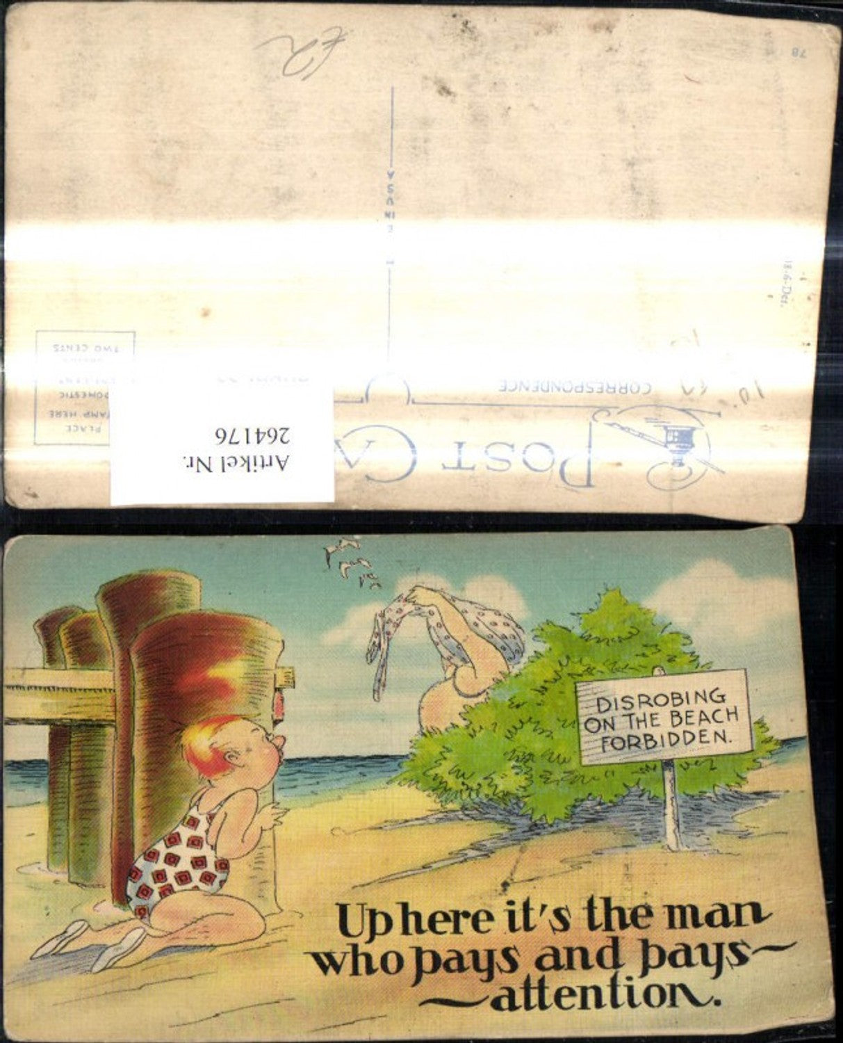 264176,Künstler Ak Bub beobachtet Mann hinter Busch Strand Spruch Scherz Humor