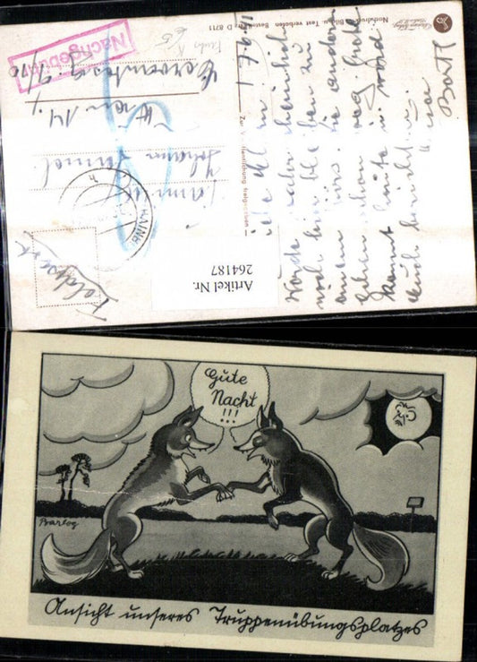 264187,Künstler Ak Füchse wünschen sich Gute Nacht Mondgesicht Spruch Fuchs Scherz Humor