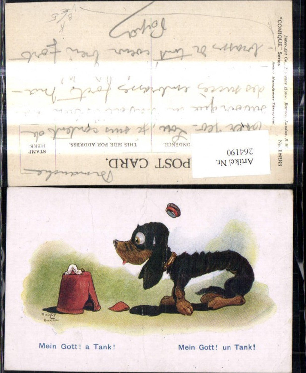 264190,Künstler Ak Dulex Buxton Hund Dackel m. Tontopf Raupe Spruch Scherz Humor pub Comique 1893