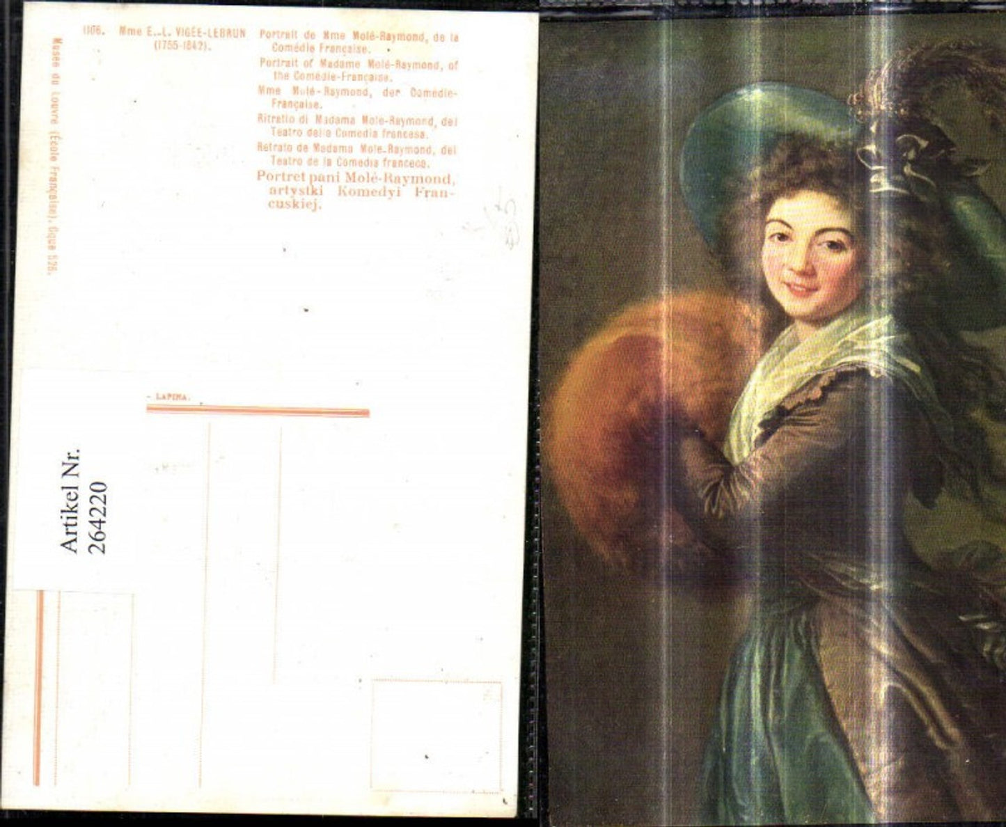 264220,Künstler Ak E. L. Vigee-Lebrun Portrait de Mme Mole- Raymond Frau m. Hut Federhut Muff Pelz