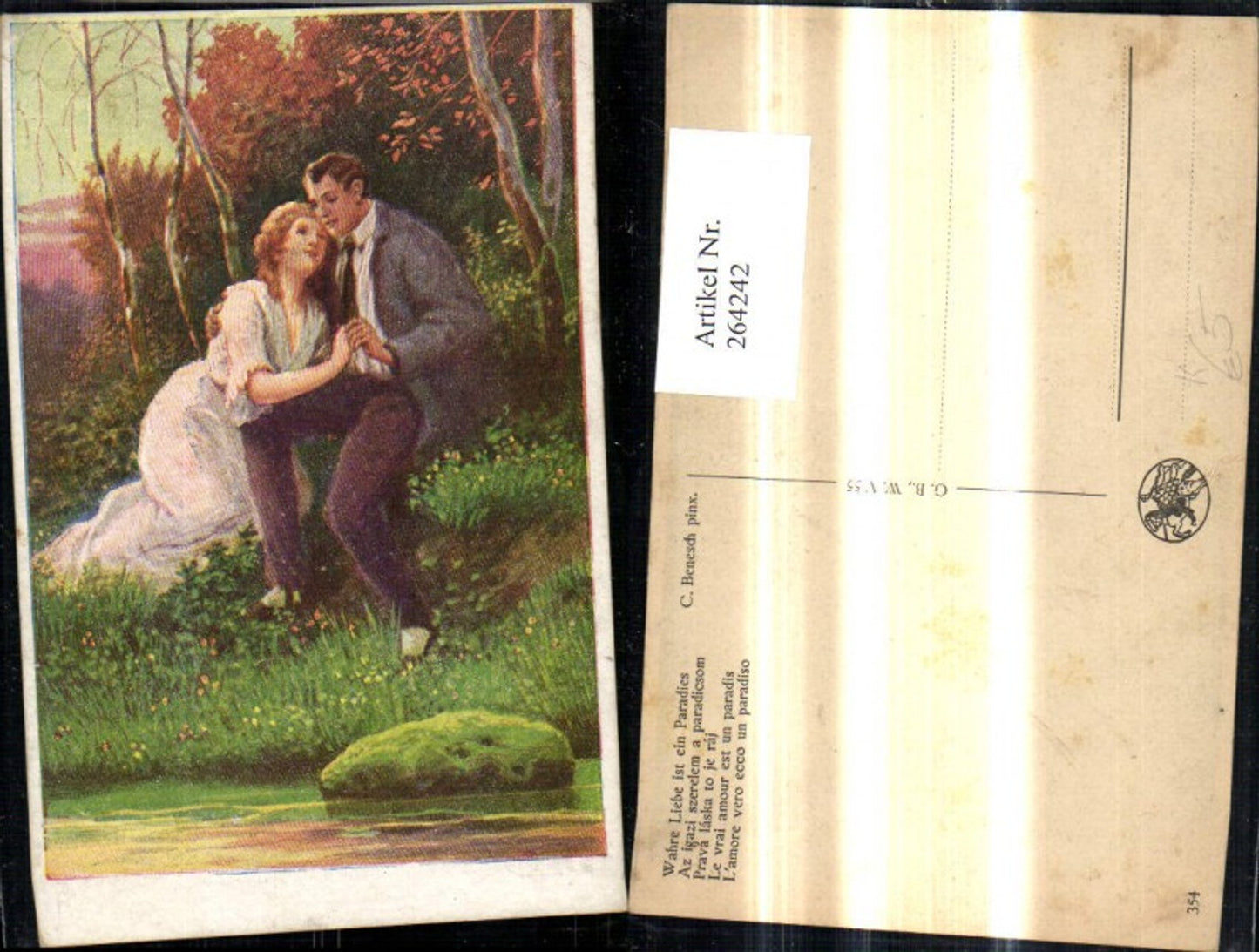 264242,Künstler Ak C. Benesch Wahre Liebe ist ein Paradies Paar Umarmung Liebe