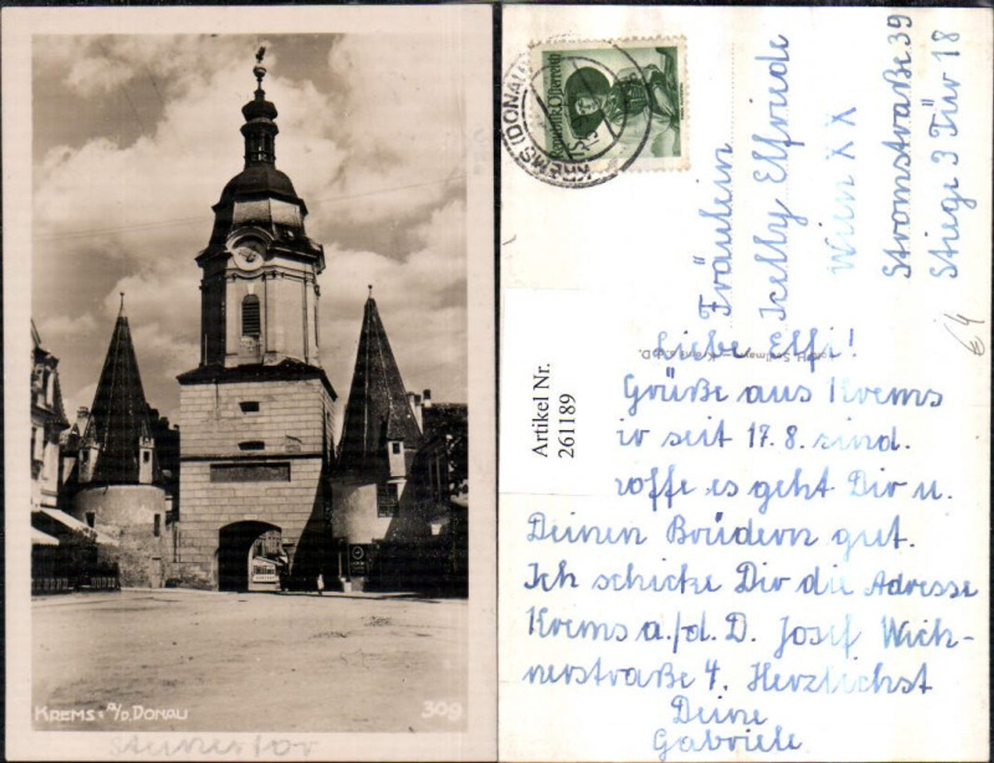 261189,Krems an d. Donau Tor Turm Straßenansicht