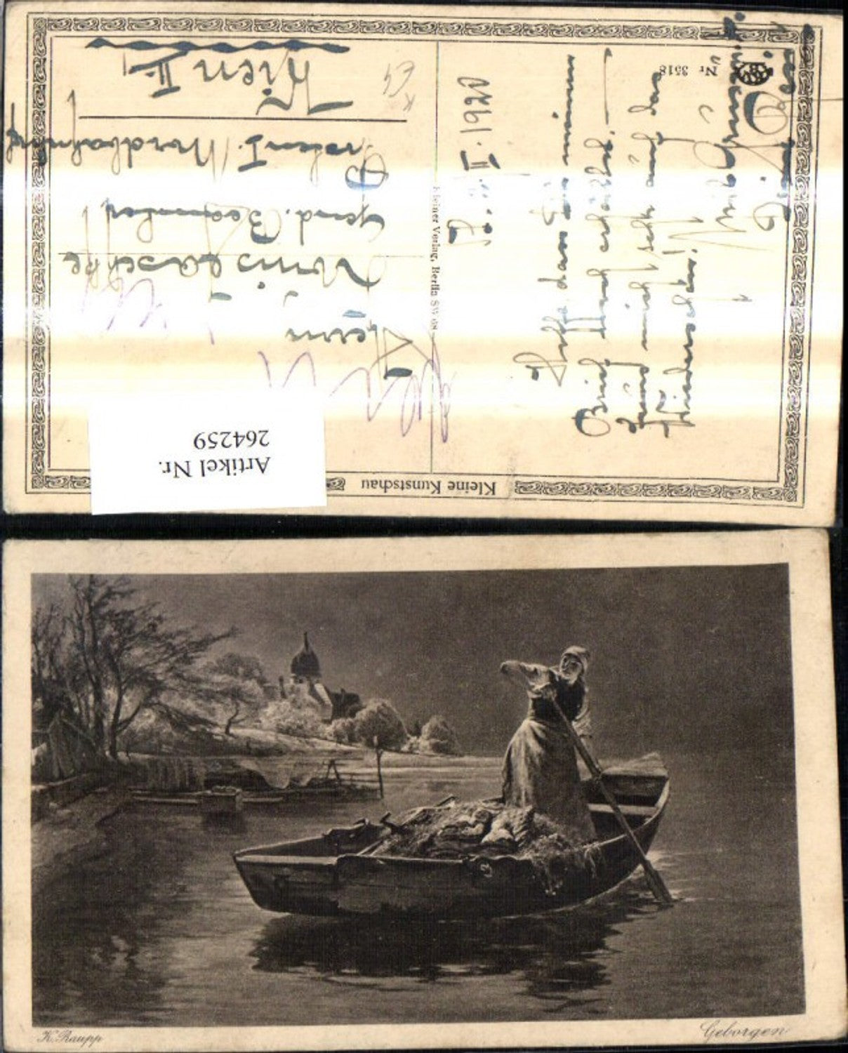 264259,Künstler Ak K. Raupp Geborgen Frau m. Kinder Ruderboot Boot