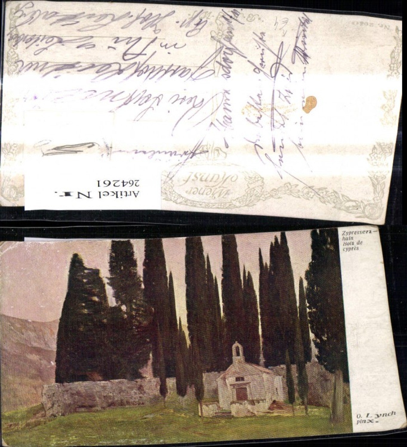 264261,Künstler Ak O. Lynch Zypressenhain Bäume Kapelle