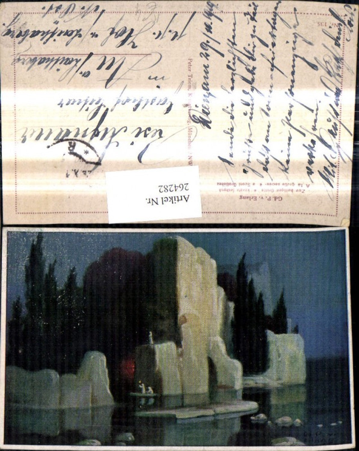 264282,Künstler Ak Gd. P. v. Erlang Zur heiligen Grotte Felsen Landschaft b. Nacht