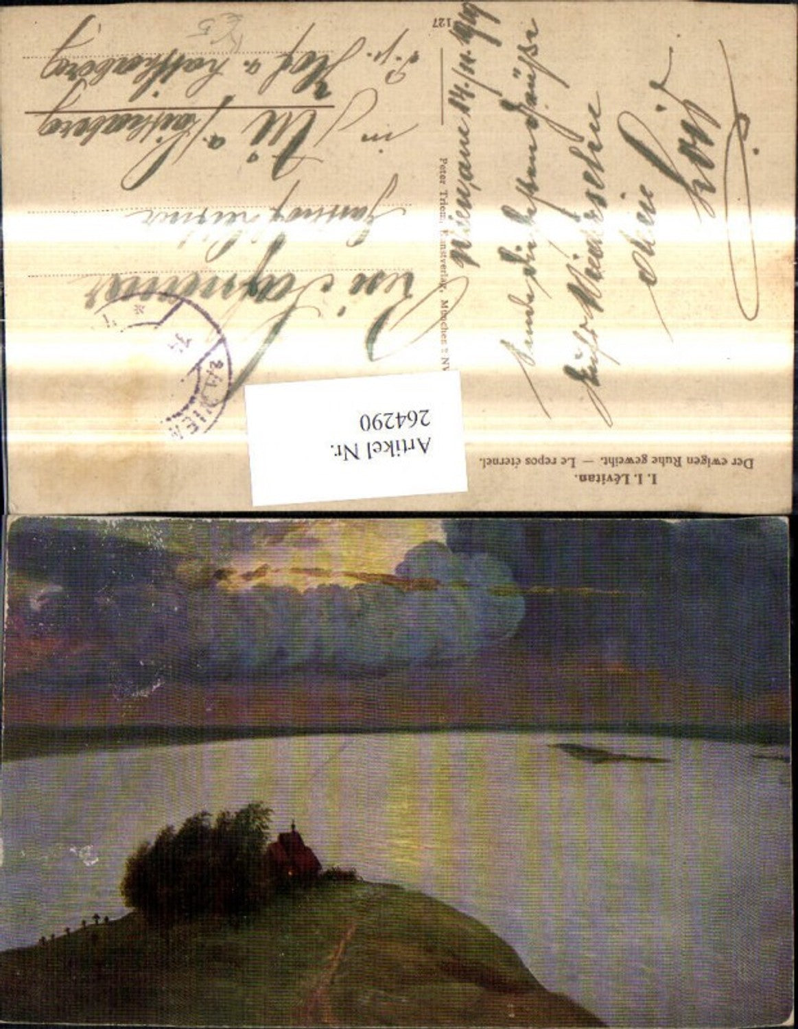 264290,Künstler Ak I. I. Levitan Der ewigen Ruhe geweiht See Haus Ufer Landschaft