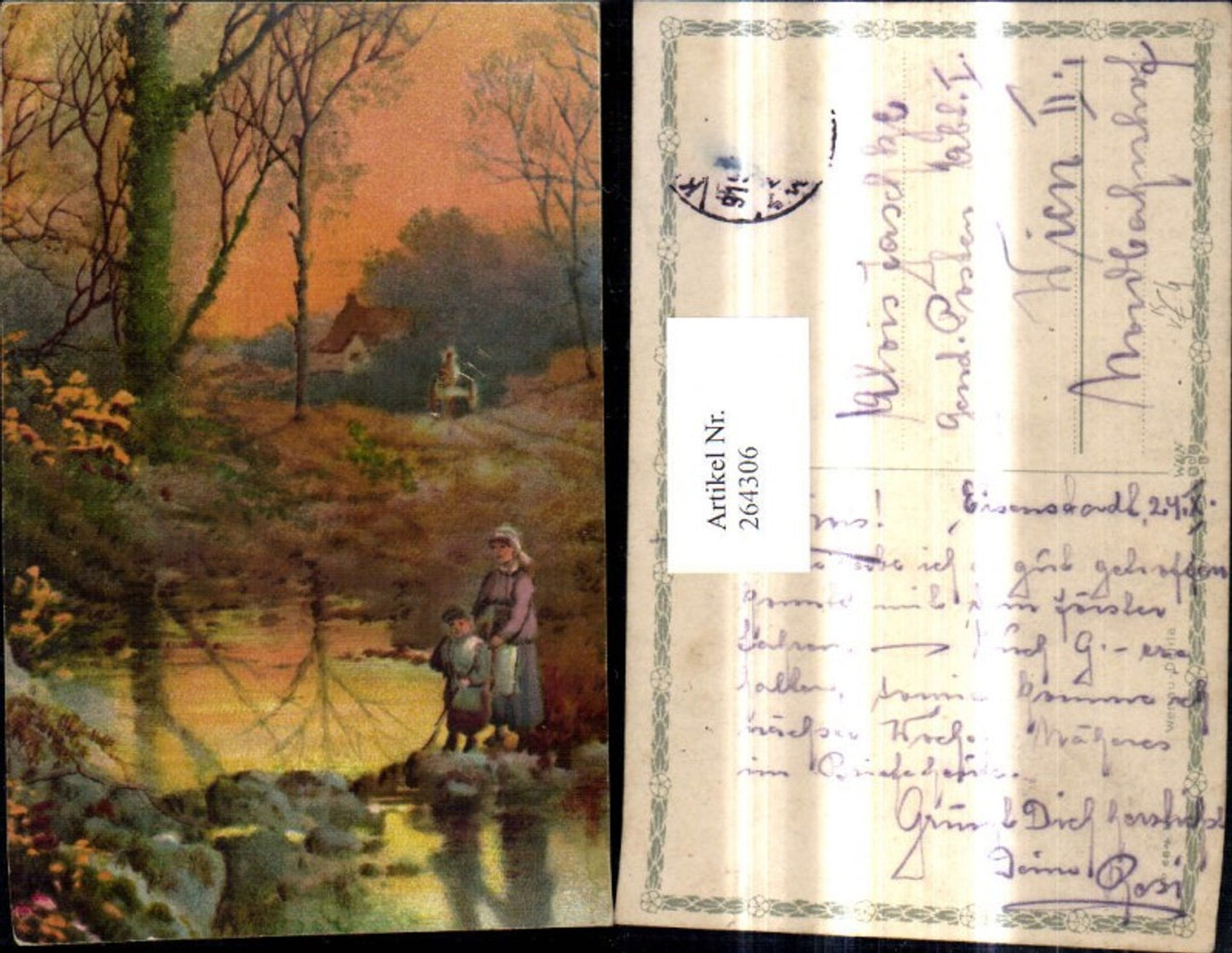 264306,Künstler Ak Frau m. Kind Teich Landschaft pub Wenau Delila 664 U