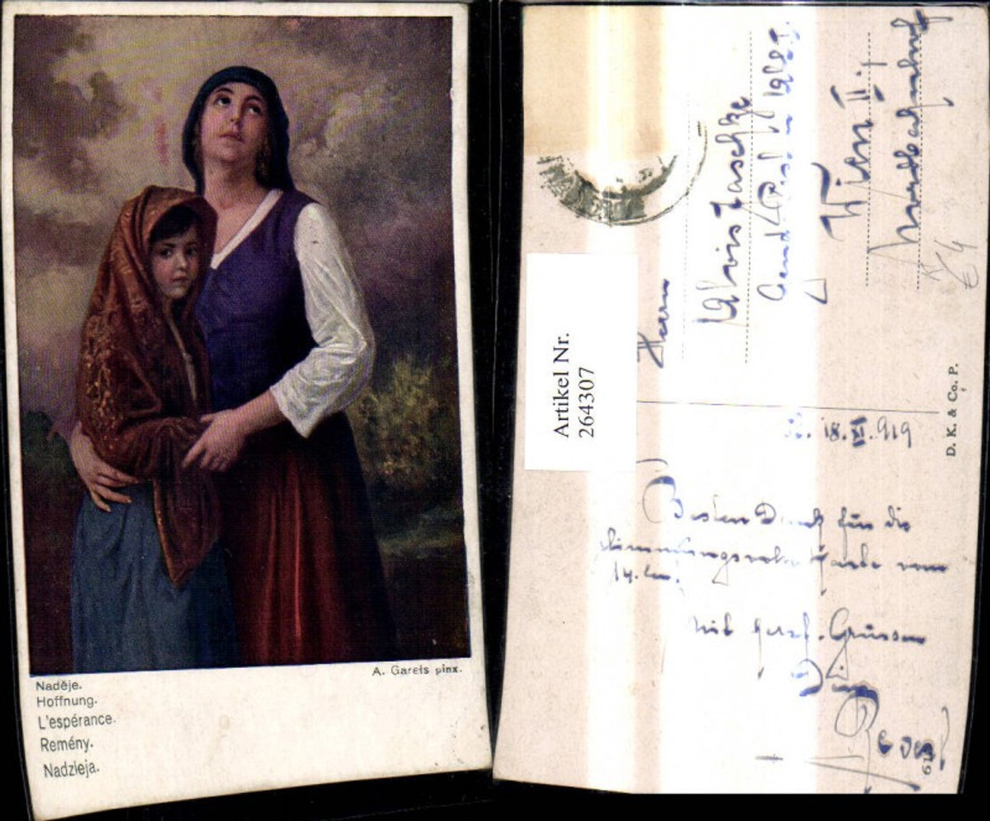 264307,Künstler Ak A. Gareis Hoffnung Frau m. Mädchen Kopftuch