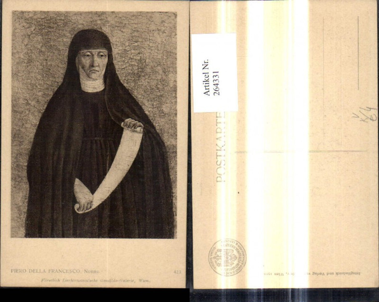 264331, Artist Piero Della Francesco, Nun with paper roll, Portrait, Religion, J. Löwy, Vienna 423