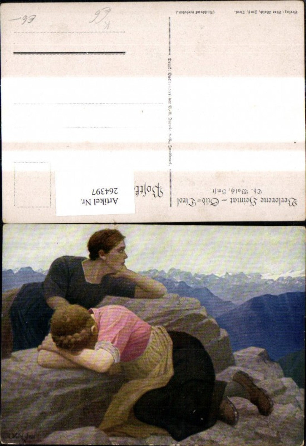 264397,Künstler Ak Th. Walch Frauen weinen a. Berg Felsen Stein Bergkulisse