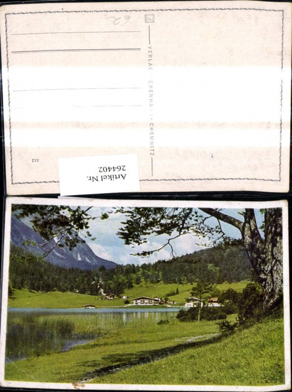 264402,Künstler Ak Landschaft See Haus a. Ufer Bergkulisse Baum