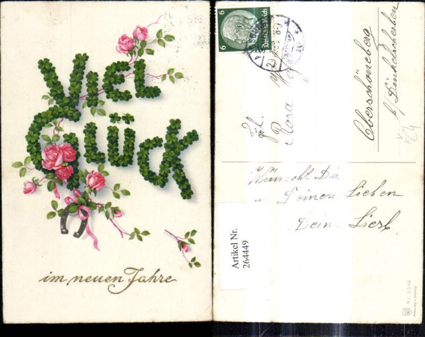 264449,Künstler Ak Meissner & Buch 3346 Blütenschrift Kleeblatt Klee Rosen Blumen Neujahr