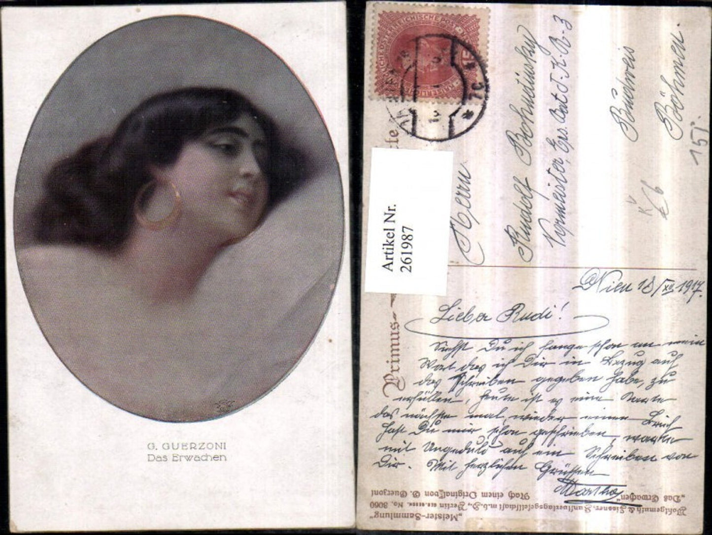 261987,Primus AK 3060 Künstler G. Guerzoni Das Erwachen Frau m. Ohrringe Portrait