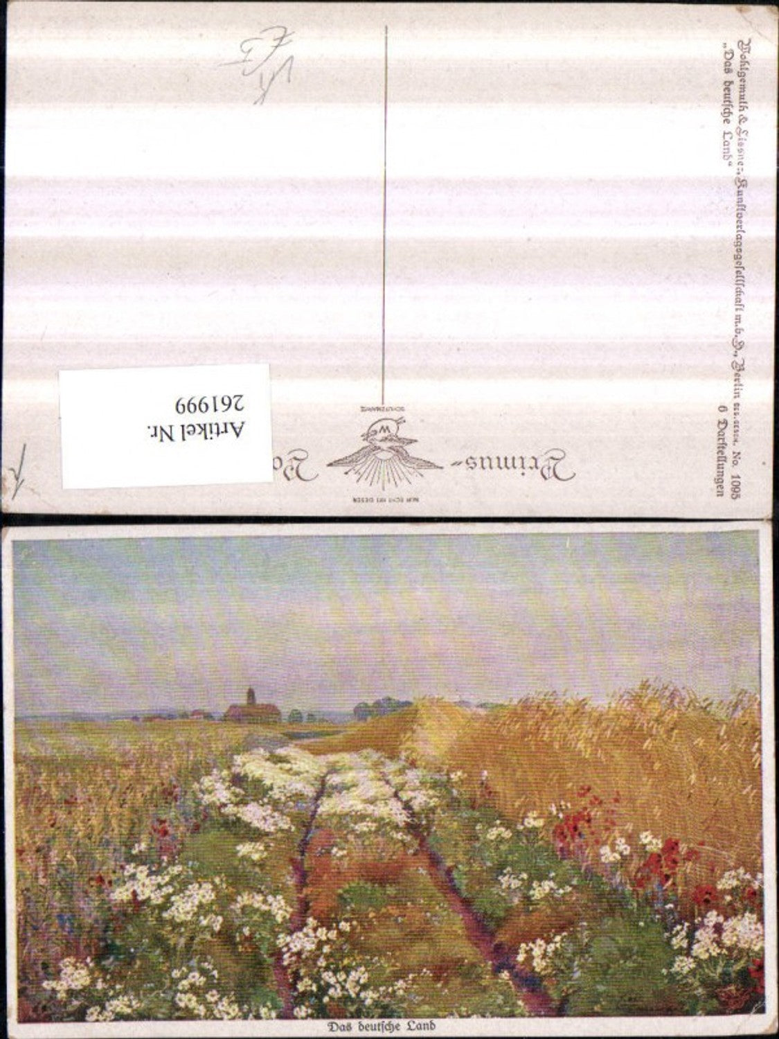 261999,Primus AK 1095 Künstlerkarte Das Deutsche Land Wegpartie Feld Blumen