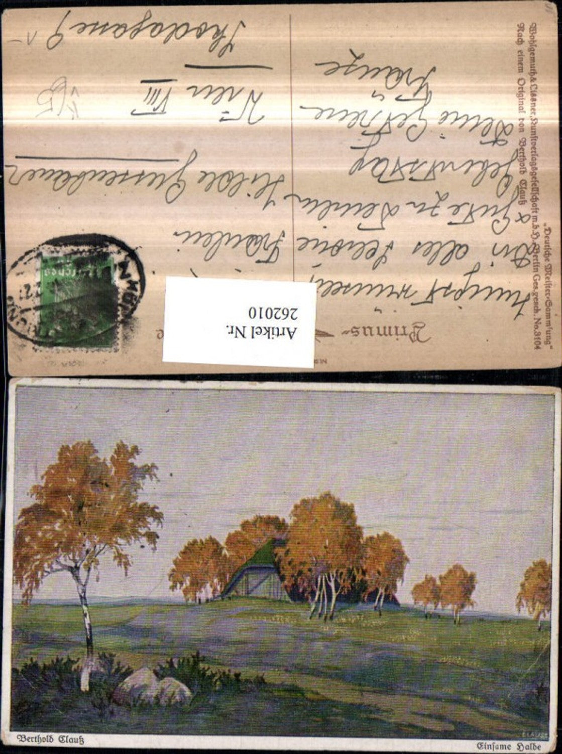 262010,Primus AK 3104 Künstler Berthold Clauß einsame Haide Landschaft Birken