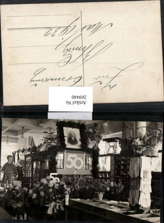 269440,Berlin Foto AK 50 Jahre B. Lustig Neustadt a. d. Saale Nähen Antiker Nähmaschinentisch 1932