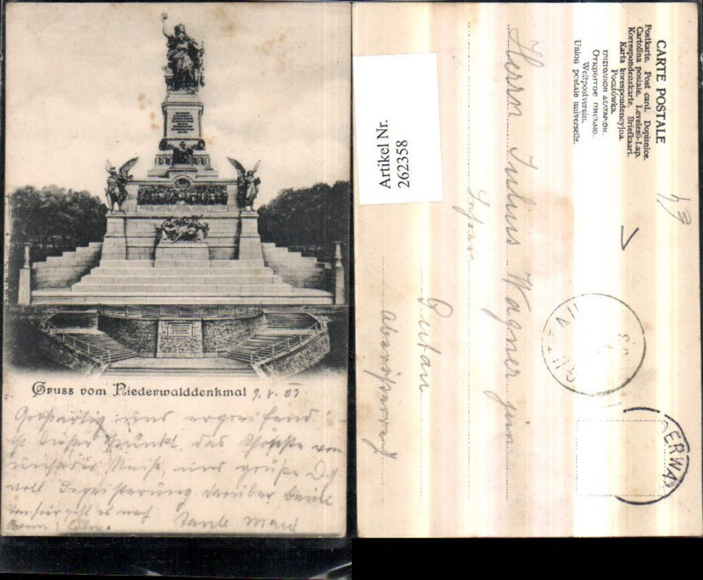 262358,Gruß vom Niederwalddenkmal b. Rüdesheim