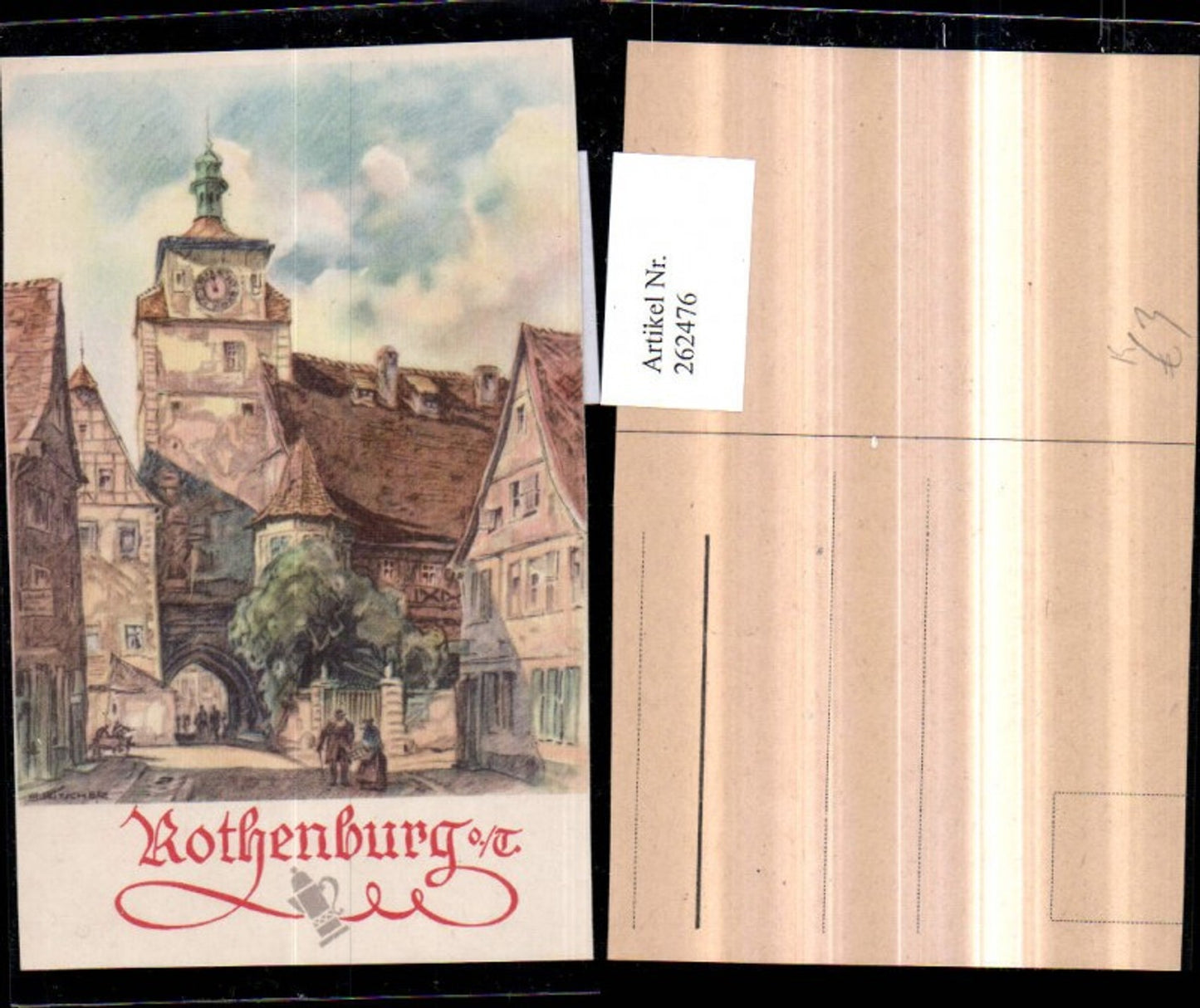 262476,Künstler AK Ritscher Rothenburg ob d. Tauber Straßenansicht Turm