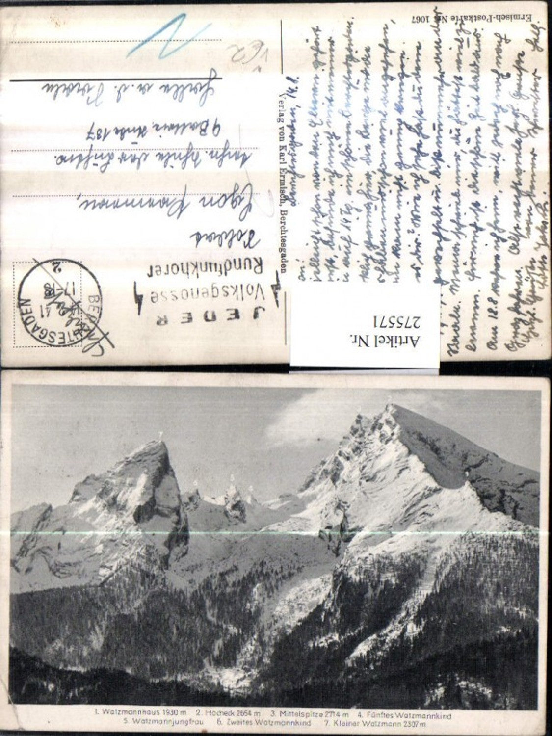 275571,Watzmannhaus Hocheck Mittelspitze Bergkulisse b. Berchtesgaden pub Karl Ermisch 1067