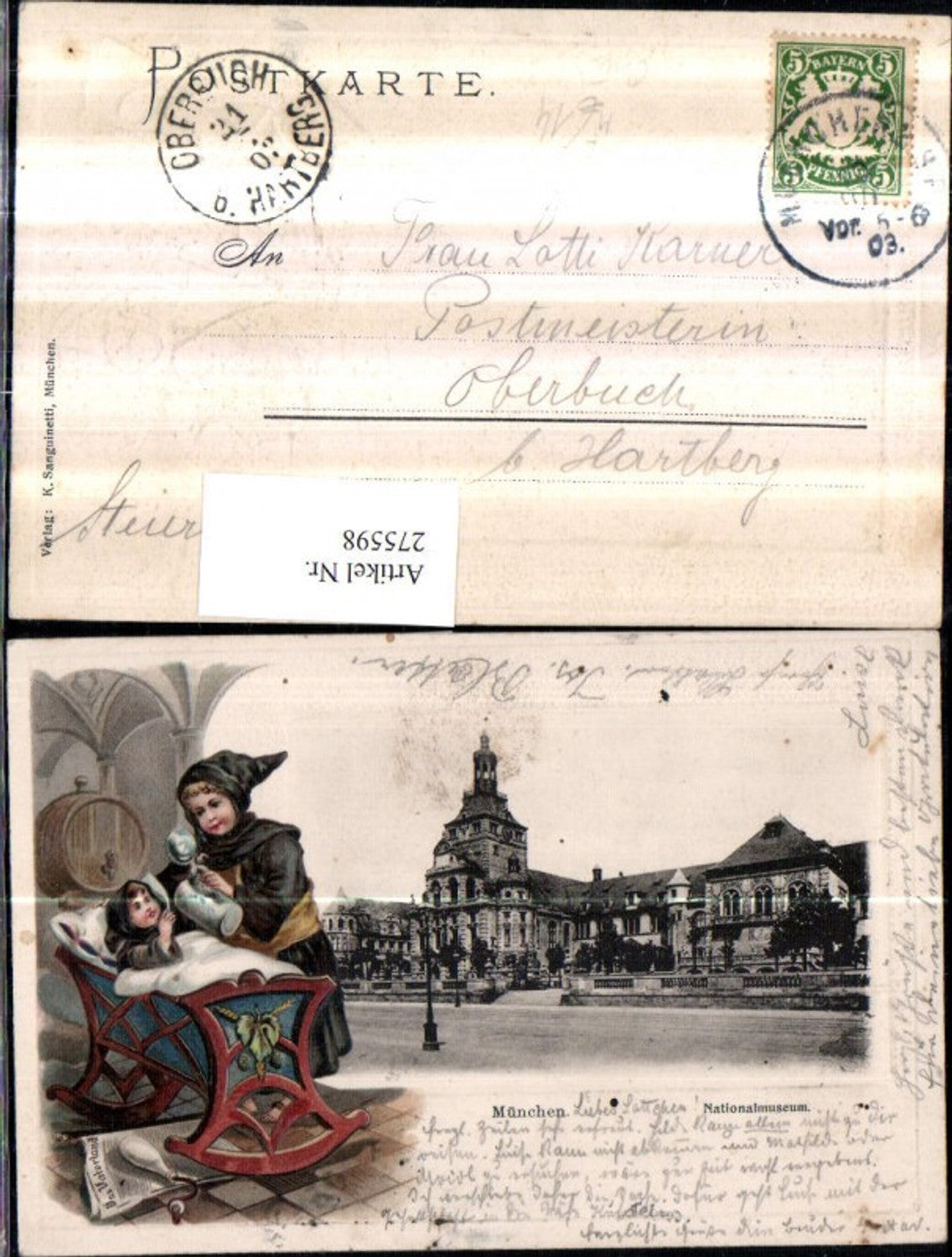 275598,Präge Litho Relief AK München Nationalmuseum Münchner Kindl Bier Bierkrug Wiege
