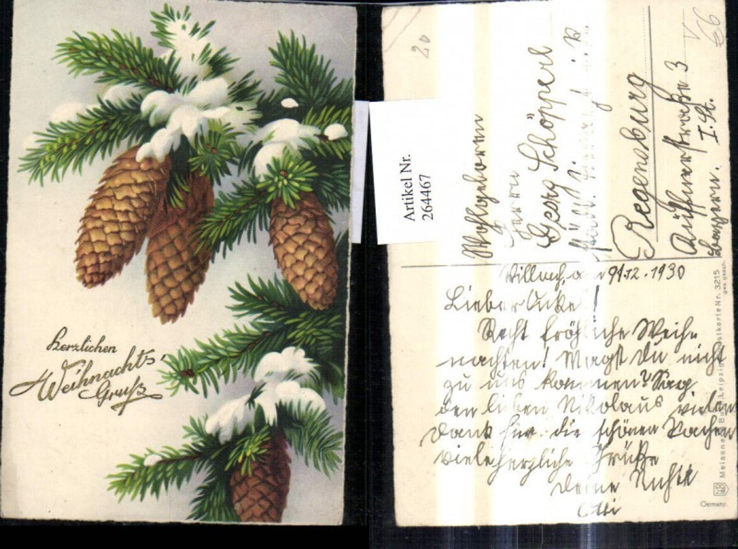 264467,Künstler Ak Meissner & Buch 3215 Tannenzweige m. Schnee Zapfen Weihnachten