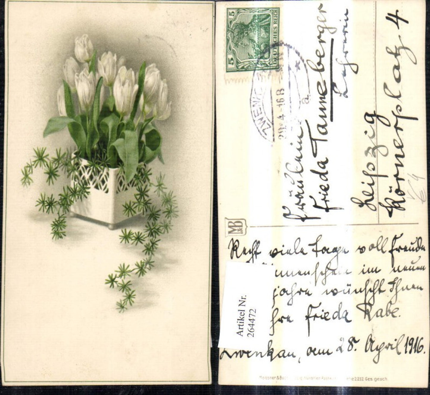 264472,Künstler Ak Meissner & Buch 2212 Weisse Tulpen Blumen i. Vase