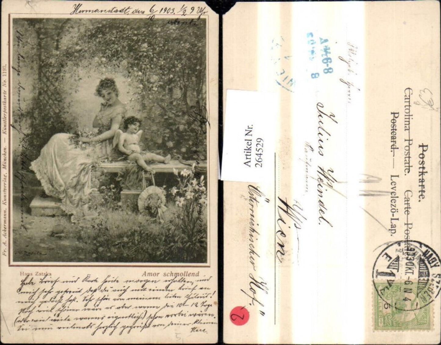 264529,Künstler Ak Hans Zatzka Amor schmollend pub F. A. Ackermann 1193