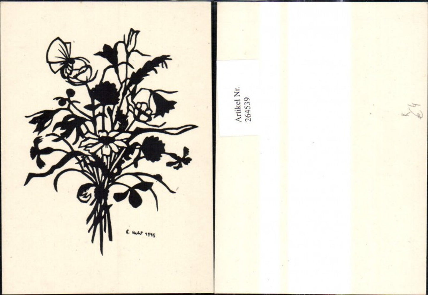 264539,Künstler Ak Scherenschnitt Silhouette Blumenstrauß Blumen Schmetterling