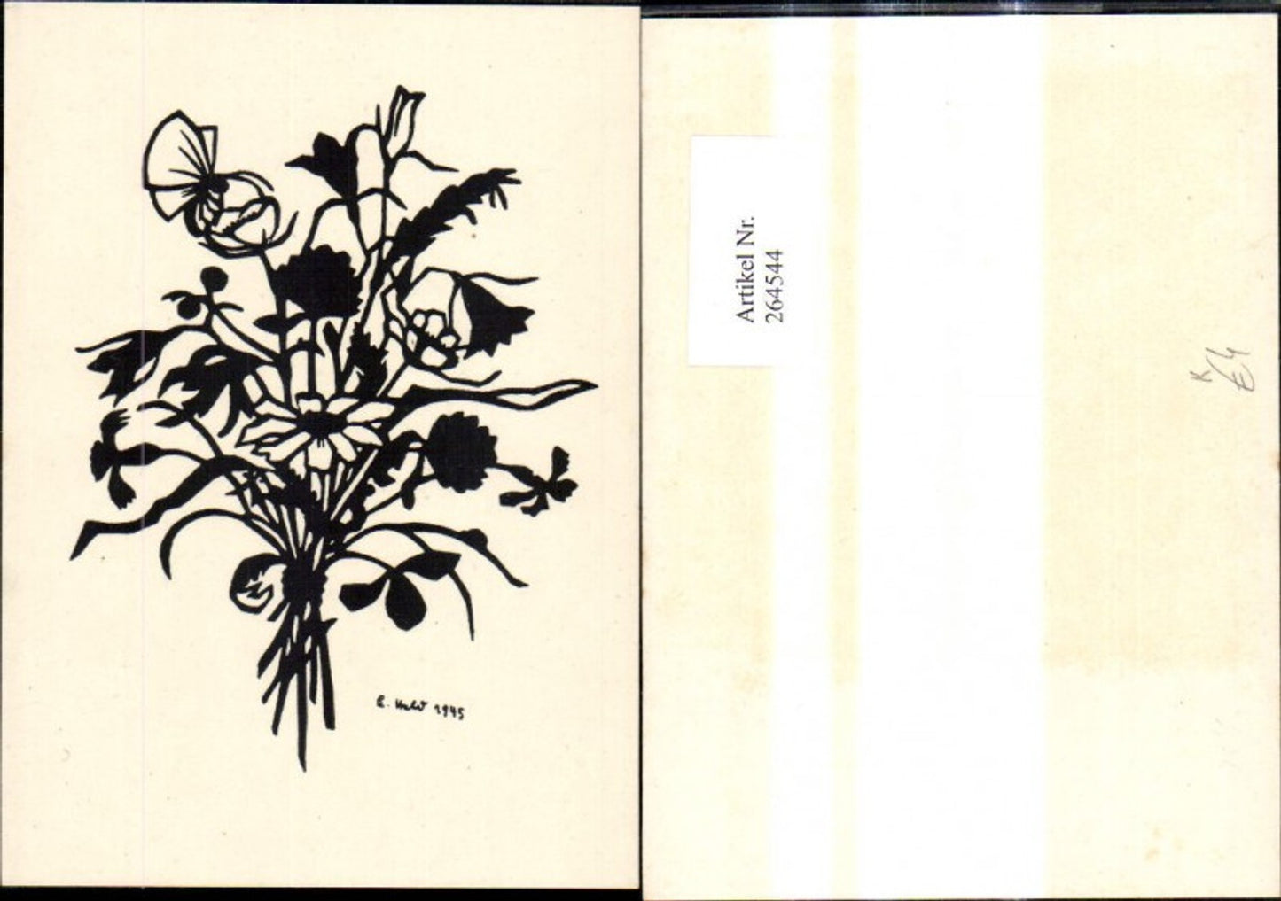 264544,Künstler Ak Scherenschnitt Silhouette Blumenstrauß Blumen Schmetterling