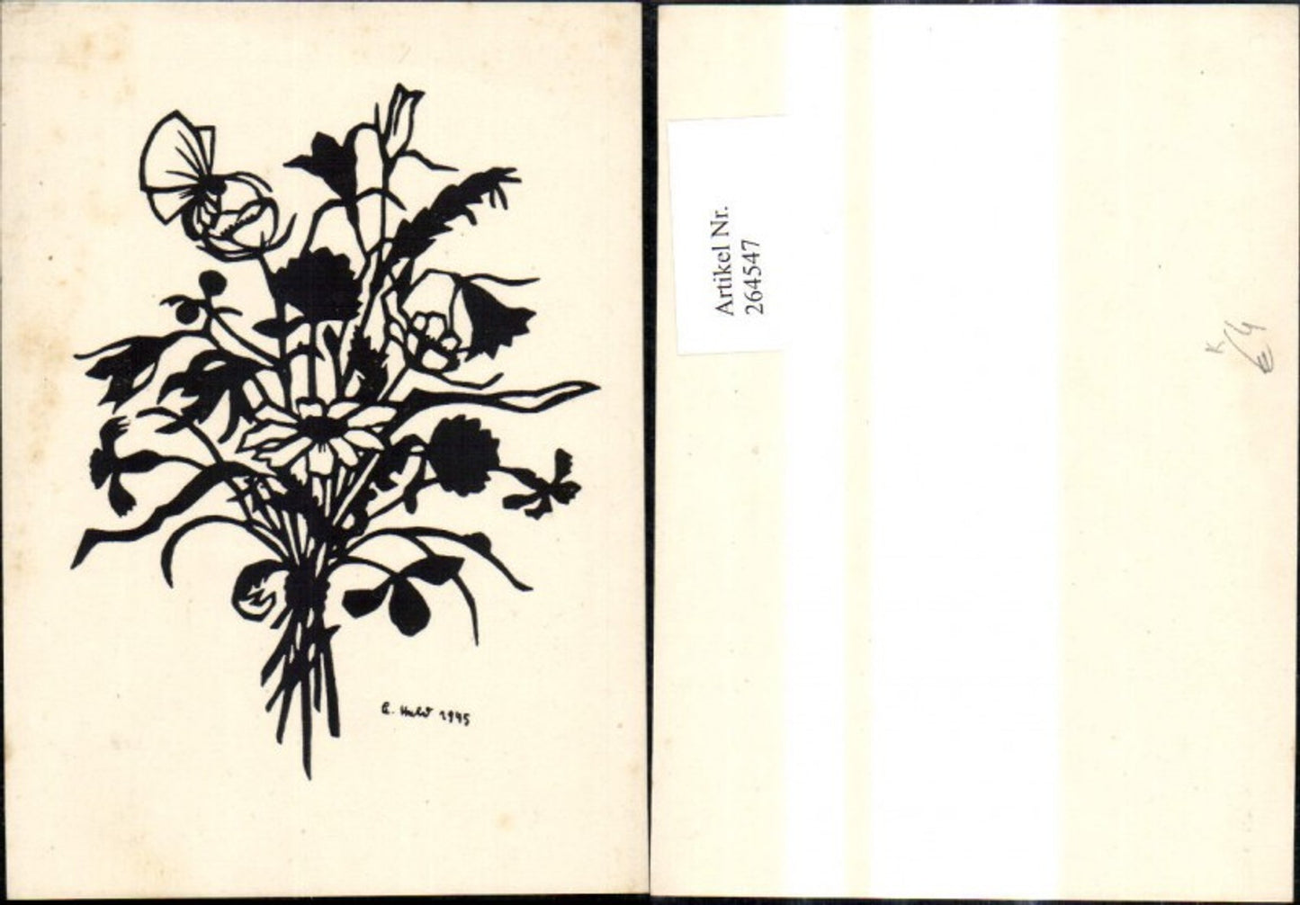 264547,Künstler Ak Scherenschnitt Silhouette Blumenstrauß Blumen Schmetterling
