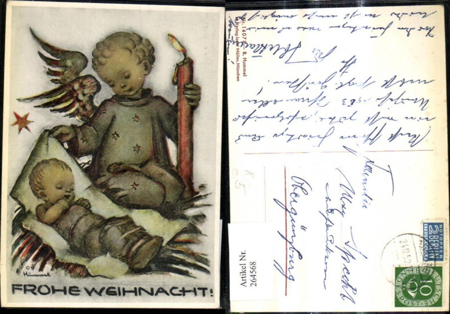 264568,Künstler Ak Berta Hummel 14078 Engel m. Kind Brennender Kerze Weihnachten