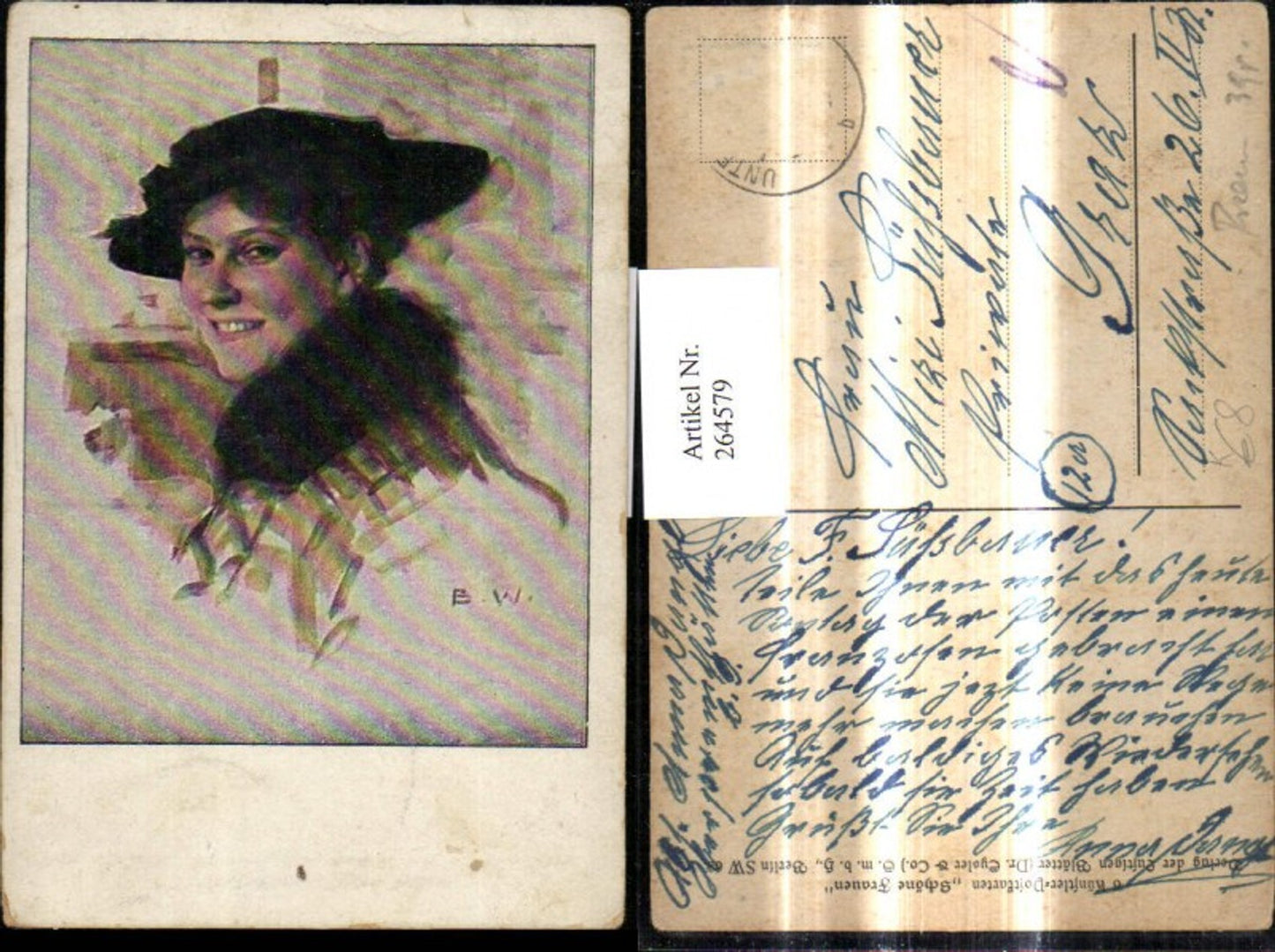 264579,Künstler Ak Brynolf Wennerberg Schöne Frauen Frau m. Hut Portrait Kriegspost