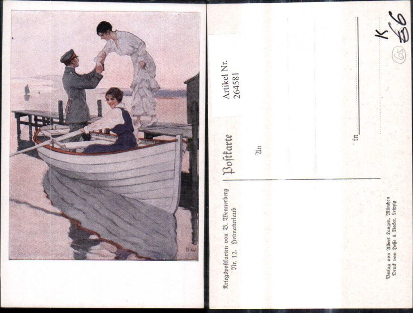 264581,Künstler Ak Brynolf Wennerberg 12 Heimaturlaub Soldat Frauen Ruderboot Boot Kriegspost