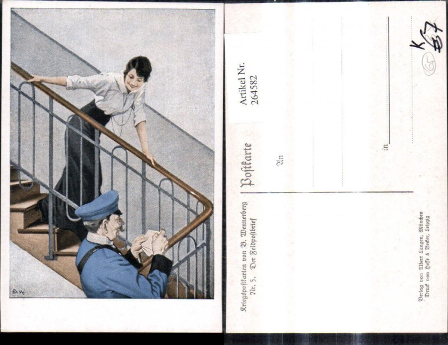 264582, Artist Ak Brynolf Wennerberg 5 The Field Post Letter Postman Mrs. Stiege Reading Letter War Post