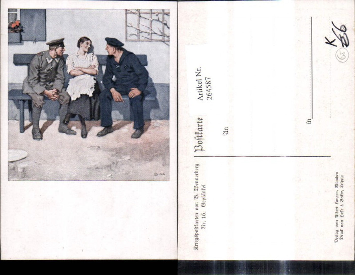 264587,Künstler Ak Brynolf Wennerberg 16 Geplänkel Soldaten m. Frau a. Bank Matrose Kriegspost