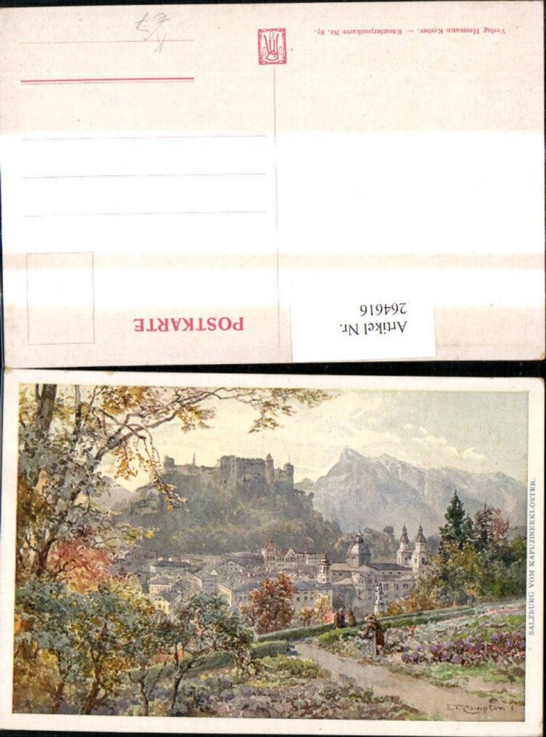 264616,Künstler Ak E.T. Compton Salzburg v. Kapuzinerkloster
