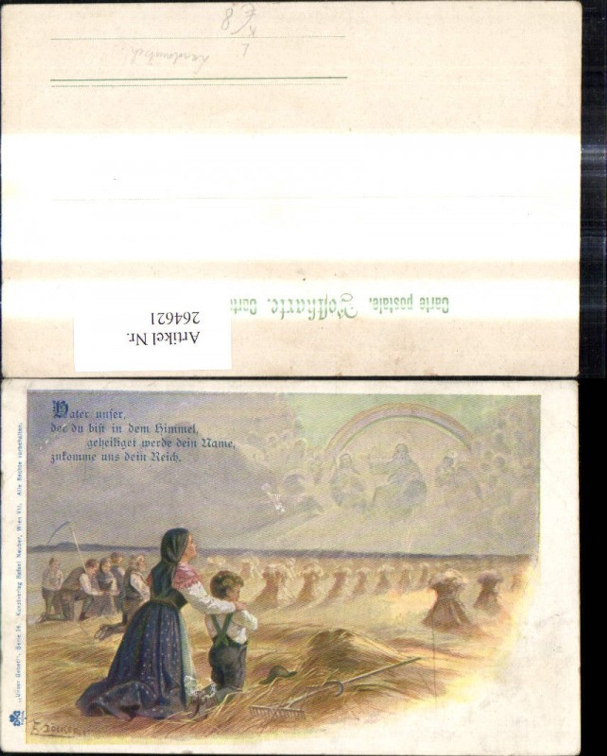264621,Künstler Litho E. Döcker jun. Unser Gebet Frau m. Bub Gebet Feld Bauern Landwirtschaft