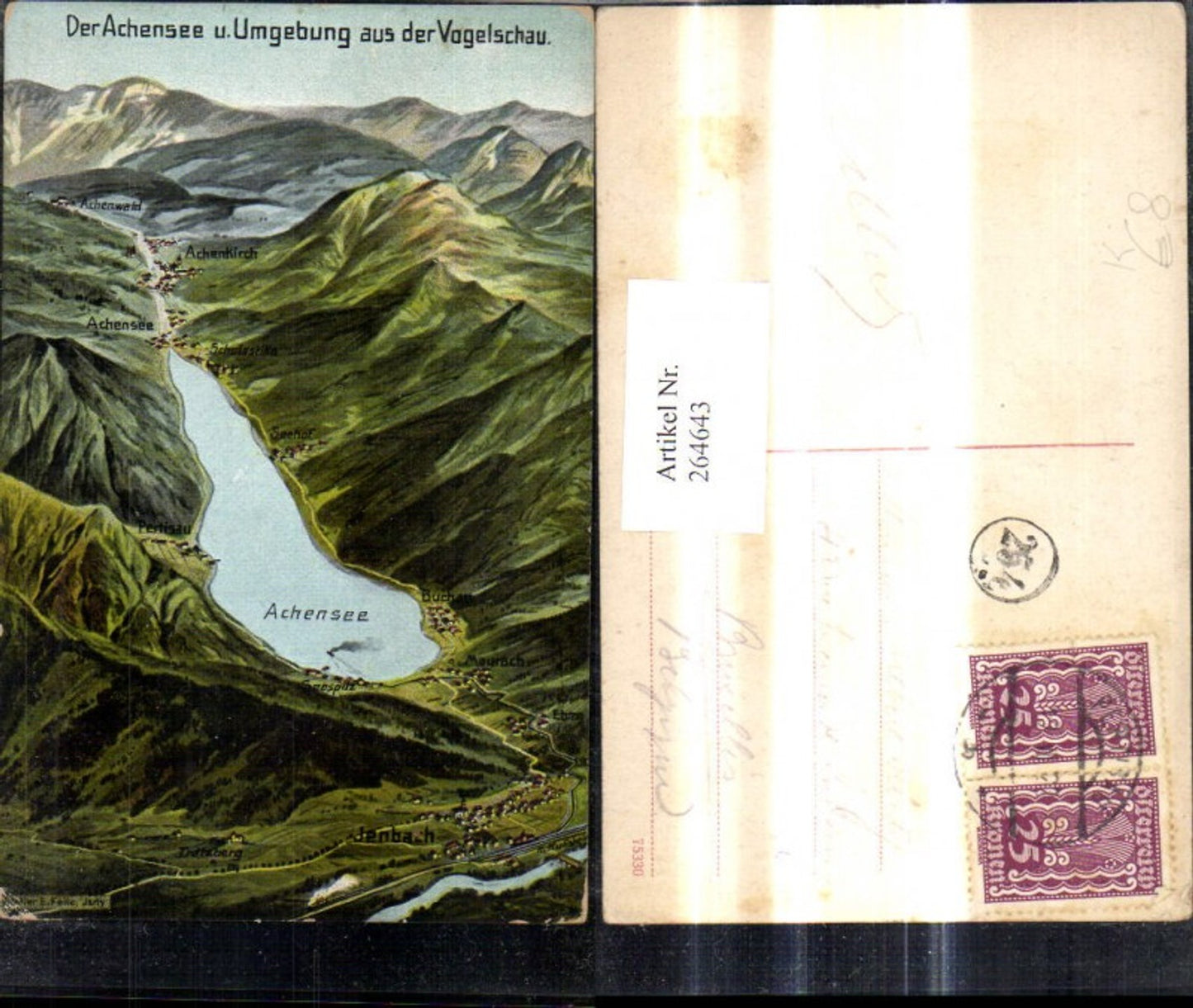 264643,Künstler Ak Eugen Felle Der Achensee u. Umgebung a. d. Vogelschau Achenkirch Achenwald Jenbach