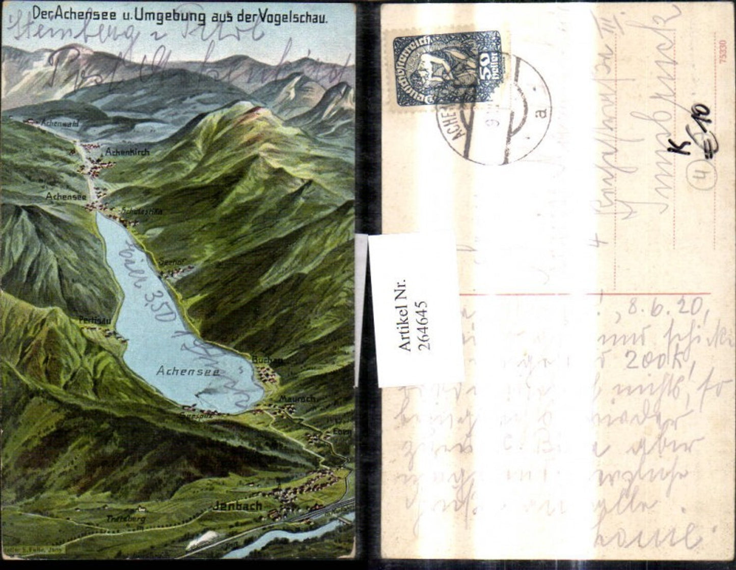 264645,Künstler Ak Eugen Felle Der Achensee u. Umgebung a. d. Vogelschau Achenkirch Achenwald Jenbach