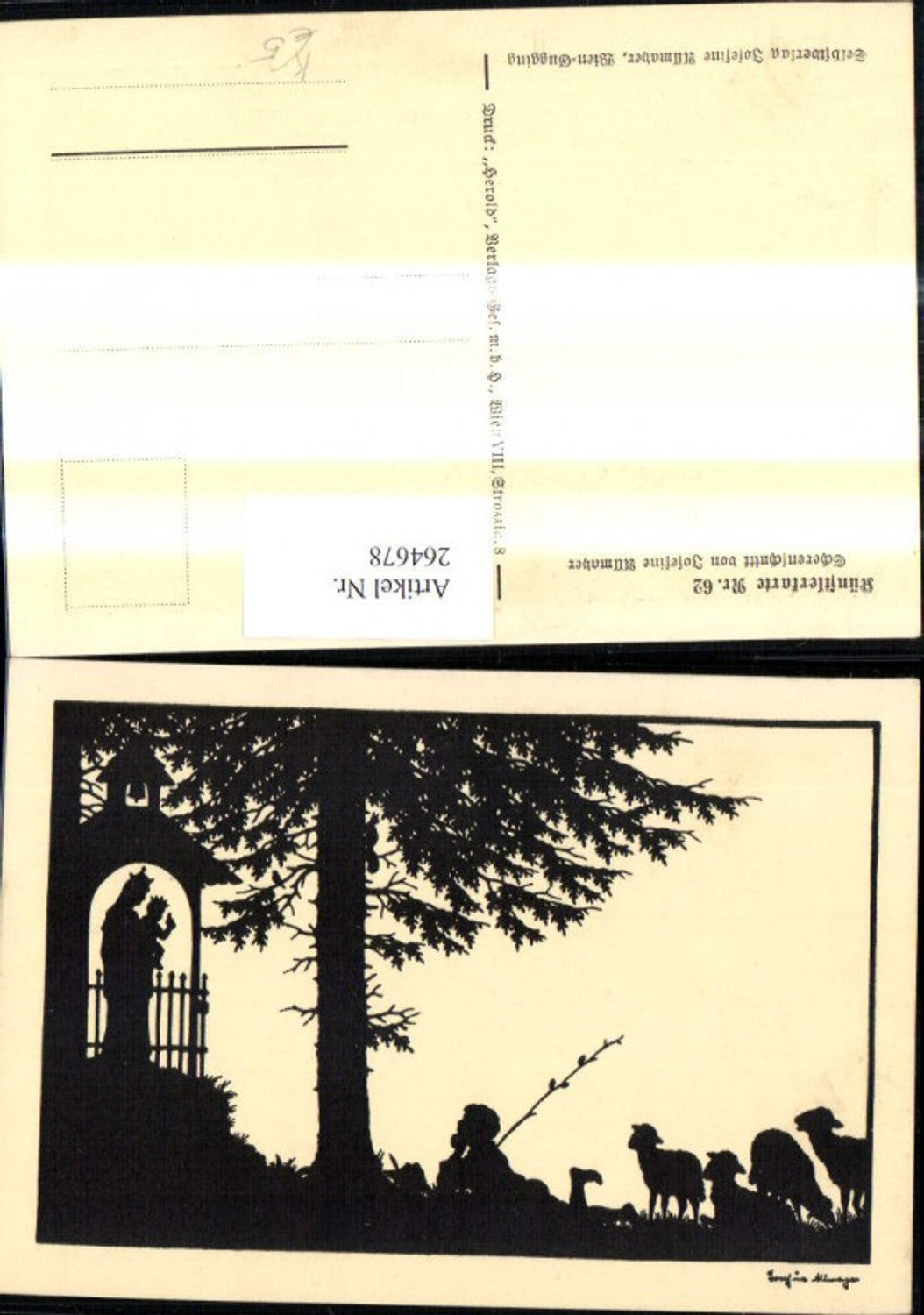 264678,Künstler Ak Scherenschnitt Silhouette Josefine Allmayer 62 Mub Junge Schafe Kapelle Marienkapelle