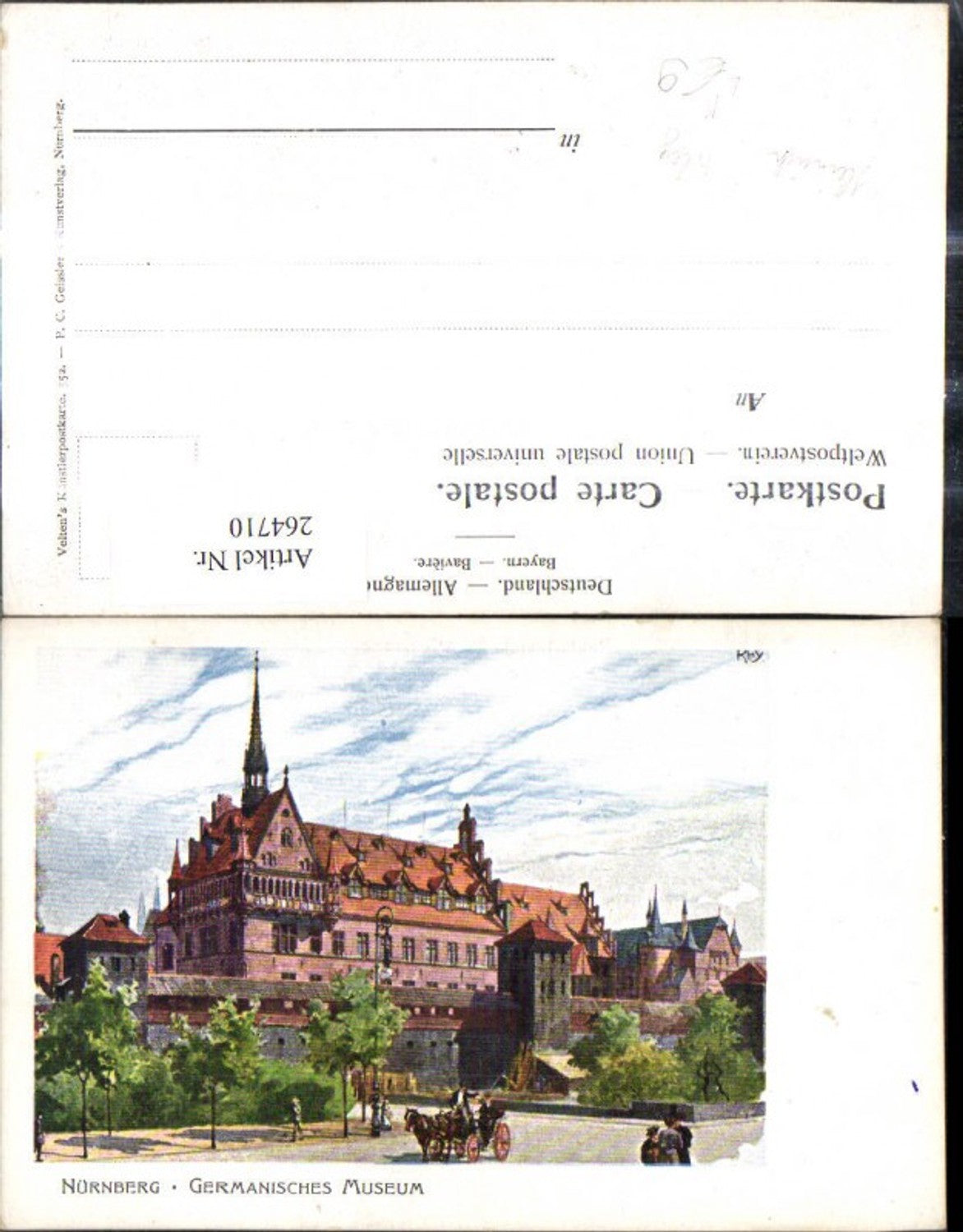 264710,Künstler Litho Heinrich Kley Nürnberg Germanisches Museum Kutsche