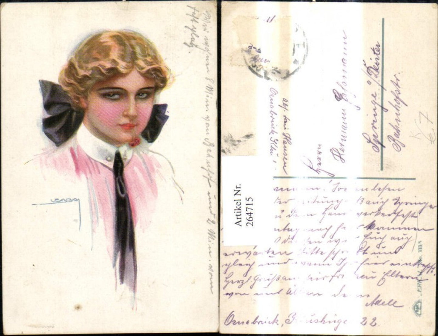264715,Künstler Ak Luis Usabal Frau m. Krawatte Portrait