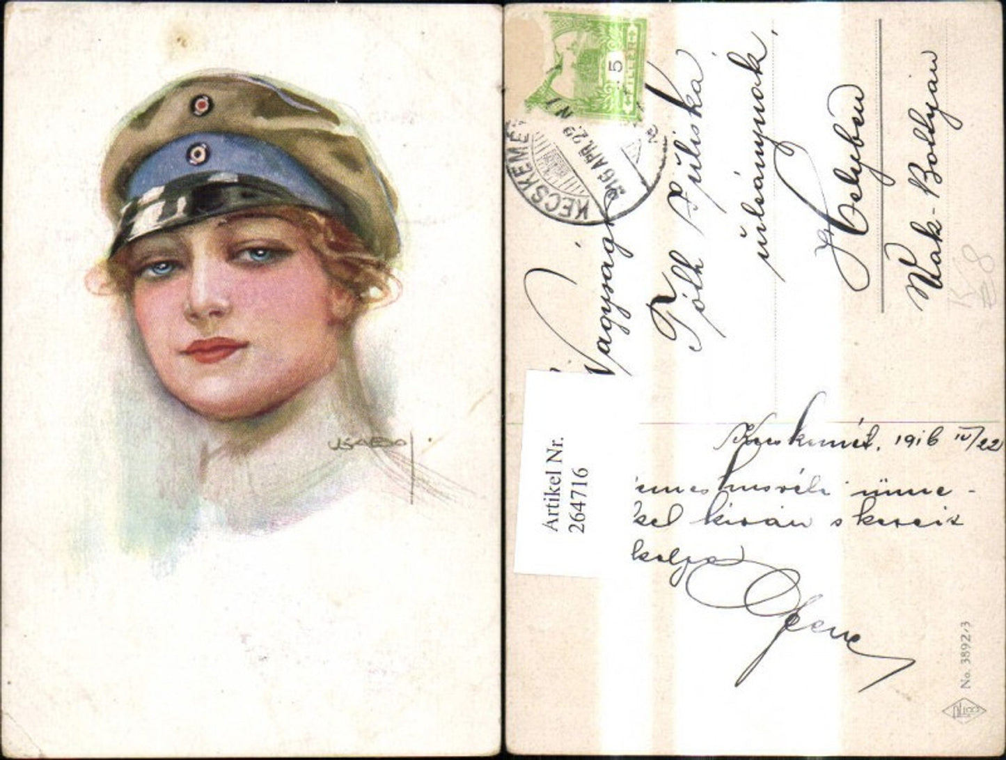 264716,Künstler Ak Luis Usabal Frau m. Hut Kappe Uniform Schirmmütze