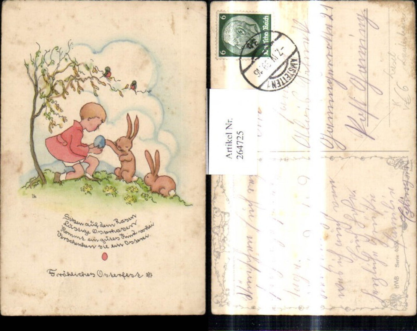 264725,Künstler Ak Liesel Lauterborn Bub Junge Hasen Osterei Ei Spruch Ostern pub HWB 6304