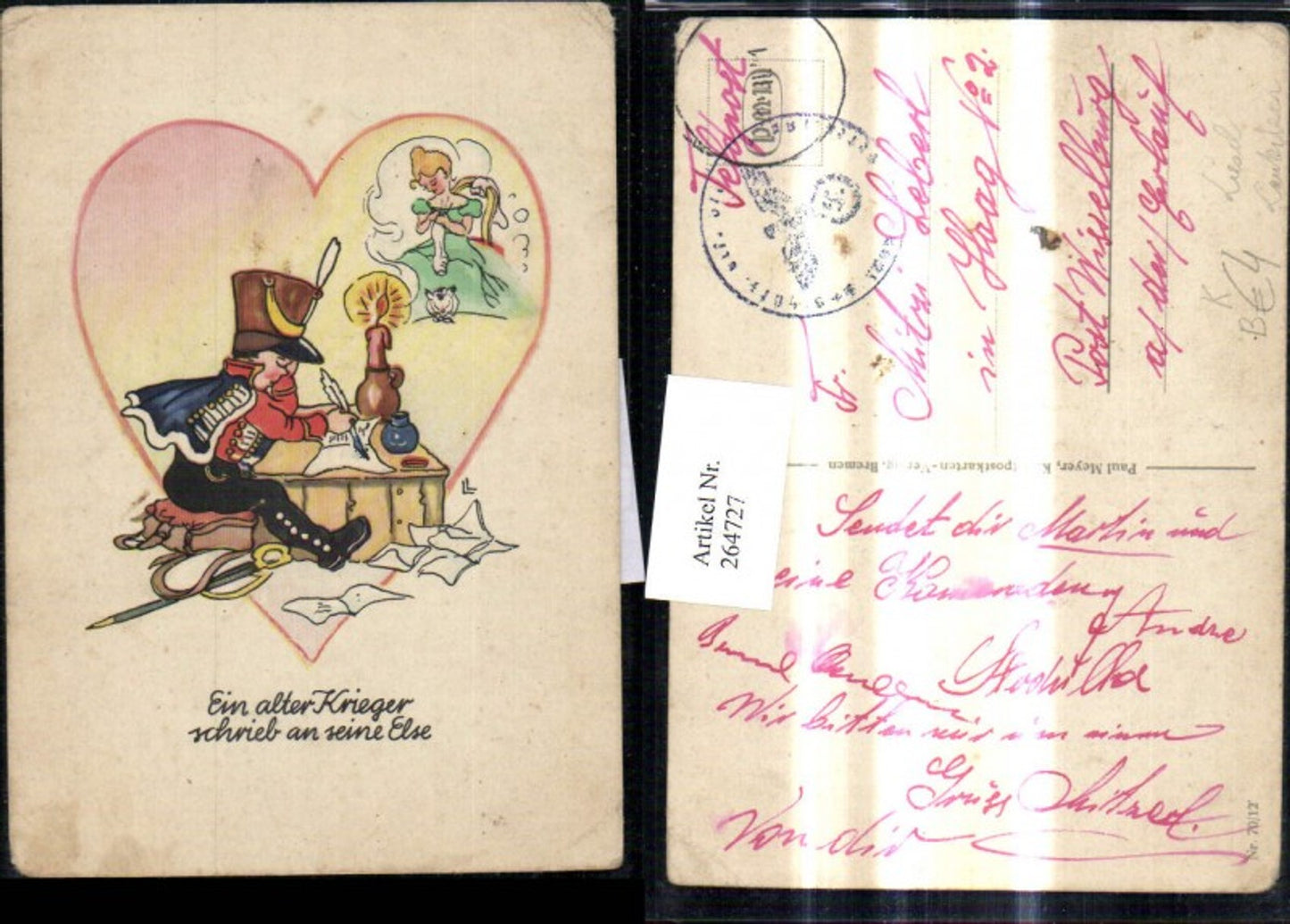 264727,Künstler Ak Liesel Lauterborn Soldat schreibt Brief m. Feder Ein alter Krieger schrieb an seine Else