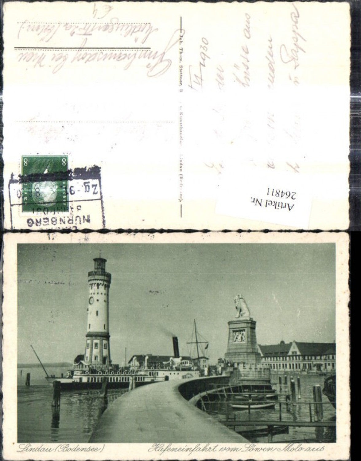 264811,Leuchtturm Lindau a. Bodensee Hafeneinfahrt v. Löwen Molo aus Löwendenkmal Schiff Dampfer