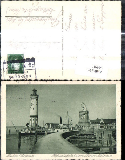 264811,Leuchtturm Lindau a. Bodensee Hafeneinfahrt v. Löwen Molo aus Löwendenkmal Schiff Dampfer