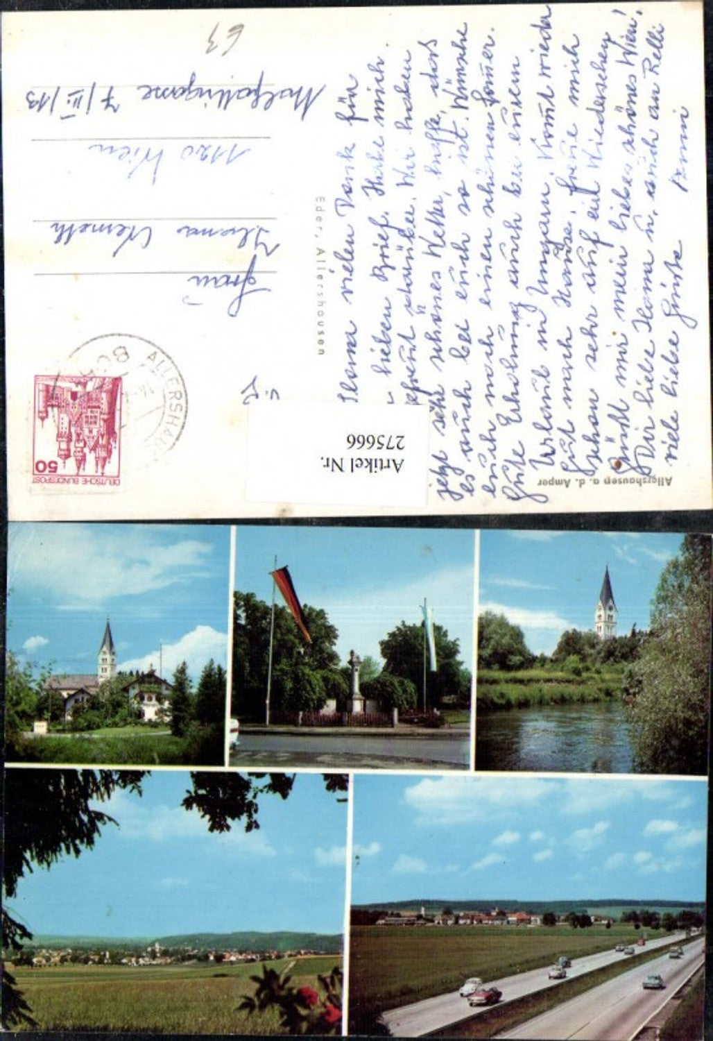 275666,Allershausen an d. Amper Totale Kirche Denkmal Straße Mehrbildkarte