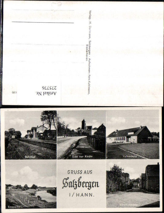 275776,Gruß aus Salzbergen Bahnhof Kirche Volksschule Bahnhofstraße Mehrbildkarte